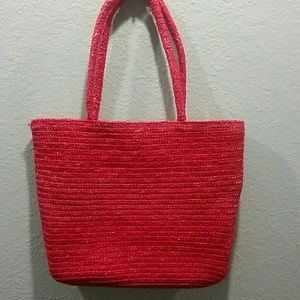 Large pink straw bag
